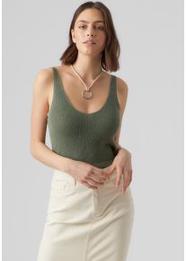 V&eacute;ro Moda Stricktop VERO MODA "VMNEWLEX SUN SL TOP GA NOOS", Damen, Gr. L, laurel wreath, Strick, Obermaterial: 50% Viskose (LENZING&trade; ECOVERO&trade;), 25% Baumwolle, 25% Polyacryl, unifarben, figurbetont h&uuml;ftlang, V-Ausschnitt, Tops Stricktop