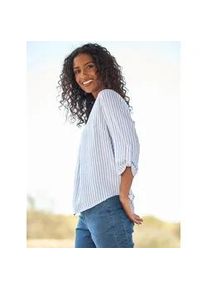 Schlupfbluse Heine, Damen, Gr. 40, blau (himmelblau, ecru, gestreift), 100% Viskose, bedruckt, gemustert, mehrfarbig, V-Ausschnitt, Blusen Schlupfbluse