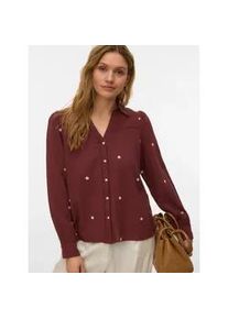 V&eacute;ro Moda Langarmbluse VERO MODA "VMJILLIAN LS SHIRT WVN BTQ", Damen, Gr. M, andorra detail:emb. flowers, Web, Obermaterial: 100% Baumwolle, bestickt, unifarben, normal, V-Ausschnitt, Blusen, Baumwolle