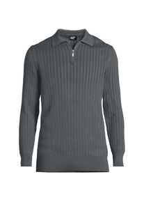 LANDS' END Baumwoll-Pullover mit Polokragen und Zipper, Herren,  Grau, Baumwolle, by Lands' End