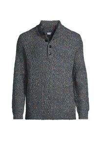 LANDS' END Zopfstrick-Pullover mit Stehkragen und Knopfleiste, Herren,  Grau, Baumwolle/Polyester/Polyacryl, by Lands' End