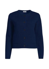 LANDS' END Kragenloser Feinstrick-Blazer, Damen,  Blau, Baumwolle, by Lands' End