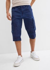bonprix Cargo-Long-Stretch-Bermuda mit Komfortschnitt Regular Fit, blau, Gr.56, Modische Cargo-Long-Bermuda in gewaschener Optik mit praktischen Taschen, 97% Baumwolle