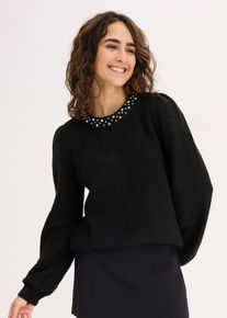 bonprix Pullover, schwarz, Gr.40/42 (M), Pullover mit Flauschgarn und Strassverzierung