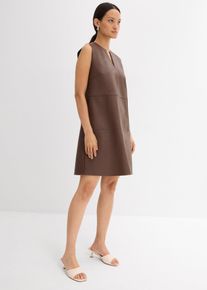 bonprix Lederimitat-Kleid, braun, Gr.44, &Auml;rmelloses Lederimitat-Kleid mit farblich passenden Steppn&auml;hten, aufgesetzten Taschen vorne sowie einer Rei&szlig;verschluss&ouml;ffnung hintenLederimitat