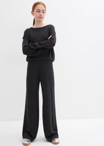 bonprix Feinstrickpullover und Strickhose aus softem Viskose Mix (2-tlg.Set), grau, Gr.128/134, Strick-Kombination f&uuml;r M&auml;dchen: Pullover mit Rundhalsausschnitt und &uuml;berschnittenen Schultern + bequeme Marlene-Hose mit elastischem Bund &ndash; perfekt f&uuml;r entspannte Tage!, aus Viskose