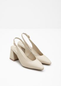 bonprix Slingpumps aus Leder, beige, Gr.39, Eleganter Sling Pumps aus Leder, aus Nappaleder