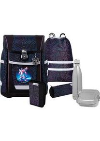 Schulranzen McNeill "Tenero, Tron", Kinder, Gr. B/H/T: 30cm x 36cm x 19cm, bunt (tron), Polyester, Rucks&auml;cke, inkl. Federm&auml;ppchen, Turnbeutel, Schlamperrolle & Motivmagnet