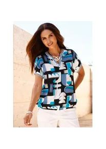 Druckbluse Inspirationen, Damen, Gr. 52, schwarz (t&uuml;rkis, schwarz, bedruckt), 100% Viskose, bedruckt, gemustert, mehrfarbig, V-Ausschnitt, Blusen Druckbluse