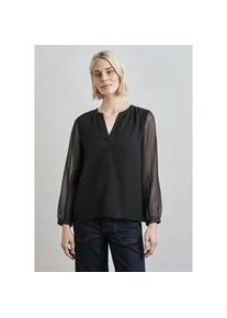 Langarmbluse Street One, Damen, Gr. 34, schwarz, Stoff, 100% Polyester, unifarben, normal normal, V-Ausschnitt, B&uuml;ndchen, Blusen, mit V-Ausschnitt