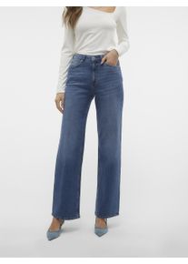 V&eacute;ro Moda High-waist-Jeans VERO MODA "VMTESSA HR WIDE JEANS RA380 GA NOOS", Damen, Gr. 29, L&auml;nge 30, blau (medium blau denim), Denim/Jeans, Obermaterial: 99% Baumwolle, 1% Elasthan, unifarben, weit, Jeans High-waist-Jeans