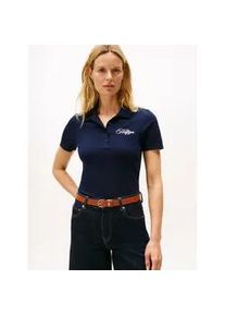 Poloshirt Tommy Hilfiger "SCRIPT SLIM SS POLO", Damen, Gr. XL (42), blau (schwarz night navy), Single Jersey, Obermaterial: 96% Baumwolle, 4% Elasthan, unifarben, slim fit, Shirts