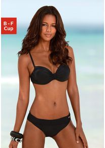 B&uuml;gel-Bikini Lascana, Damen, Gr. 46, Cup F, schwarz, Polyamid, unifarben, Bikini-Sets B&uuml;gel-Bikini, mit Raffungen am Cup