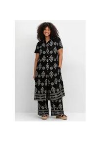 Longbluse sheego, Damen, Gr. 40, schwarz (schwarz, gemustert), 100% Viskose, gemustert, Blusen Longbluse