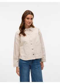 V&eacute;ro Moda Jeansjacke VERO MODA "VMJAMIE LS DENIM SHACKET MIX NOOS", Damen, Gr. XS, beige (birch), Denim/Jeans, Obermaterial: 80% Baumwolle, 20% Polyester, unifarben, loose fit normal, Jacken Jeansjacke, Baumwollmischung