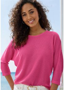 3/4-Arm-Shirt Vivance "aus b&uuml;gelfreiem Waffelstrick", Damen, Gr. 40/42, pink, Strick, Obermaterial: 64% Polyester, 34% Viskose, 2% Elasthan, Strukturmuster, leicht transparent, unifarben, Rundhals, Shirts 3/4-Arm-Shirt, aus b&uuml;gelfreier Strickqualit&auml;t, Topseller