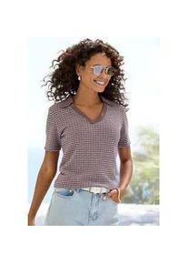 Poloshirt Vivance "aus strukturierter Strickqualit&auml;t", Damen, Gr. 40/42, taupe, creme, Strick, Obermaterial: 75% Baumwolle, 25% Polyester, gemustert, bequem, V-Ausschnitt, Shirts, sch&ouml;ne Strick-Qualit&auml;t