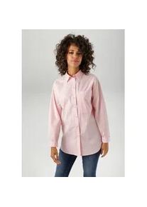 Hemdbluse Aniston CASUAL, Damen, Gr. 46, rosa (rosa, pink), Web, Obermaterial: 100% Baumwolle, gestreift, oversize Po-bedeckend, 1-Knopf-Manschette, Blusen Hemdbluse, im Streifen-Dessin