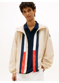 Windbreaker Tommy Jeans "CHICAGO FLAG", Damen, Gr. L, wei&szlig; clay, Web, Obermaterial: 100% Polyester, unifarben, regular fit normal, Rundhals, eingesetzt elastischer Bund, Jacken Windbreaker, Regular fit mit Kapuze