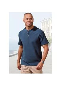 T-Shirt John Devin "Kurzarm-Poloshirt aus Struktur-Qualit&auml;t", Damen, Gr. M (48/50), blau, Obermaterial: 83% Baumwolle, 16% Polyester, 1% Elasthan, Strukturmuster, regular fit normal, Rundhals, abgesteppte Kante, Shirts T-Shirt, mit modischem Stehkragen und Knopfleiste