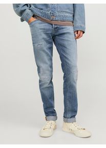 Jack & Jones Slim-fit-Jeans JACK & JONES "JJIGLENN JJWARD JJ 322 N", Herren, Gr. 29, L&auml;nge 34, blau (blau denim), Denim/Jeans, Obermaterial: 95% Baumwolle, 3% Elastomultiester, 2% Elasthan, Destroyed-Effekte, slim fit normal, Jeans Slim-fit-Jeans