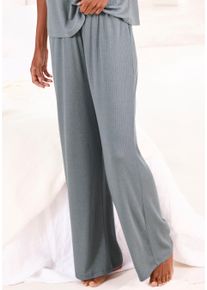 Pyjamahose Vivance Dreams, Damen, Gr. 44/46, N-Gr, grau, Rippstrick, Obermaterial: 63% Polyester, 33% Viskose, 4% Elasthan, unifarben, Basic, loose fit lang, Hosen Pyjamahose, in weicher Rippqualit&auml;t