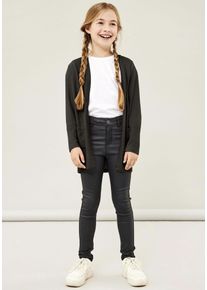 Strickjacke name it "NKFVICTI &ndash; Cardigan ohne Verschluss aus Feinstrick", M&auml;dchen, Gr. 122/128, schwarz, Feinstrick, Obermaterial: 84% Viskose, 14% Polyester, 2% Elasthan, unifarben, normal Po-bedeckend, V-Ausschnitt, blind abgesteppte Kante, Strickjacken Strickjacke, unifarben, casual, regular fit, Feinstrick, V-Ausschnitt