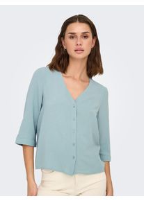 Jacqueline de Yong Shirtbluse JDY "JDYLION CAPOTE 3/4 SHIRT WVN NOOS", Damen, Gr. 38, blau (silber blau), Web, Obermaterial: 100% Polyester, unifarben, regular fit h&uuml;ftlang, V-Ausschnitt, Blusen Shirtbluse