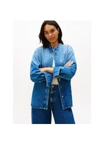 Jeansbluse Tommy Hilfiger "DNM GLOW STAND-COLLAR SHIRT LS", Damen, Gr. 38, glow, Denim/Jeans, Obermaterial: 78% Baumwolle, 22% Lyocell, unifarben, h&uuml;ftbedeckend, Rundhals, Blusen Jeansbluse