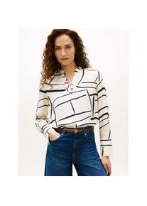 Langarmbluse Tommy Hilfiger "VIS TWILL V NECK BLOUSE LS", Damen, Gr. 36, flag feathers calico, Web, Obermaterial: 100% Viskose, unifarben, normal, Blusen, mit Knopfleiste