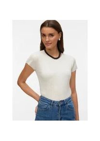 V&eacute;ro Moda Kurzarmpullover VERO MODA "VMSILJE C/S O-NECK POINTELLE PULL NOOS", Damen, Gr. XS, birch, Strick, Obermaterial: 77% Viskose, 23% Polyester, unifarben, regular fit normal, Rundhals, Pullover, Sommerpulli