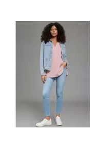 Schlupfbluse Kangaroos, Damen, Gr. 36, pink gestreift, Web, Obermaterial: 100% Viskose, figurumspielend h&uuml;ftbedeckend, Rundhals, 1-Knopf-Manschette krempelbar, Blusen Schlupfbluse, Langarmbluse, figurumspielende Passform, Rundhalsausschnitt