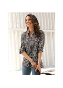 Longbluse CLASSIC BASICS, Damen, Gr. 42, sand, schwarz, bedruckt, 100% Polyester, gemustert, mehrfarbig, Blusen Longbluse