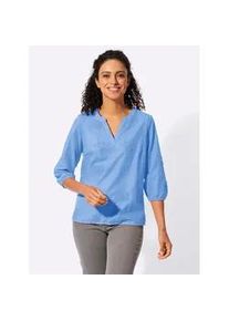 Schlupfbluse Inspirationen, Damen, Gr. 48, himmelblau, 100% Baumwolle, unifarben, V-Ausschnitt, Blusen Schlupfbluse