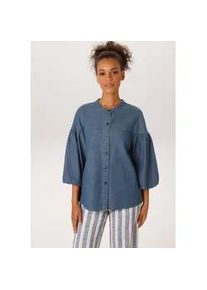 Jeansbluse Aniston CASUAL, Damen, Gr. 46, blau (dunkelblau), Denim/Jeans, Obermaterial: 100% Baumwolle, Abriebeffekte, oversize h&uuml;ftbedeckend, Rundhals, weit, Blusen Jeansbluse, mit 3/4-langen Arm in weiter, topmodischer Form - NEUE KOLLEKTION