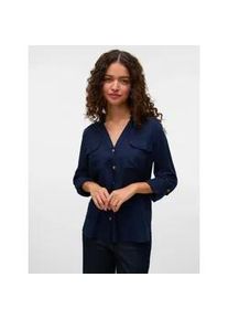 V&eacute;ro Moda Hemdbluse VERO MODA "VMBUMPY L/S SHIRT NEW WVN GA NOOS", Damen, Gr. XS (34), navy blazer, Web, Obermaterial: 100% Viskose, unifarben, regular fit Po-bedeckend, V-Ausschnitt, mit Riegel Manschette, Blusen Hemdbluse, Viskose, regular fit