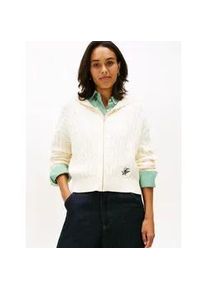 Kapuzenstrickjacke Tommy Hilfiger "CO CABLE MID GG LS ZIP HOODY", Damen, Gr. XXXL(46), calico, Strick, Obermaterial: 100% Baumwolle, unifarben, regular fit normal, Rundhals, Rippb&uuml;ndchen, Strickjacken, mit Zopfstrickmuster