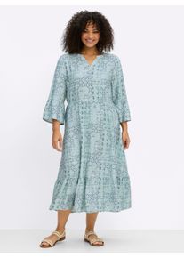 sheego Gro&szlig;e Gr&ouml;&szlig;en A-Linien-Kleid mit Stufenvolants, ecru-topas-bedruckt, Gr&ouml;&szlig;e 54 - Damen