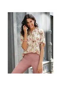 Schlupfbluse Inspirationen, Damen, Gr. 48, beige (ecru, bedruckt), 100% Viskose, gebl&uuml;mt, gemustert, mehrfarbig, Rundhals, Blusen Schlupfbluse