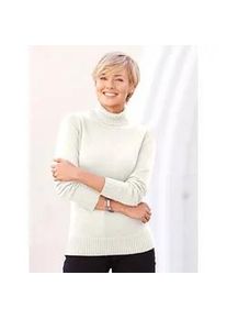 Rollkragenpullover Casual Looks "Pullover", Damen, Gr. 38, wei&szlig; (wollwei&szlig;), 50% Baumwolle, 50% Polyacryl, meliert, unifarben, figurumspielend, Pullover Rollkragenpullover