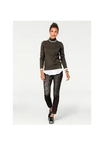 Rollkragenpullover Heine "Rollkragen-Pullover", Damen, Gr. 42, gr&uuml;n (oliv), 100% Baumwolle, unifarben, Pullover Rollkragenpullover