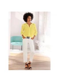 Spitzenbluse Heine, Damen, Gr. 36, gelb (zitrone), 100% Baumwolle, unifarben, V-Ausschnitt, Blusen Spitzenbluse