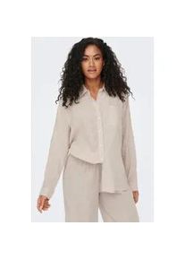 Longbluse Only "ONLTOKYO L/S LINEN BLEND SHIRT", Damen, Gr. S, beige (moonbeam), Web, Obermaterial: 55% Leinen, 45% Viskose, unifarben, regular fit, Blusen Longbluse, mit Leinen