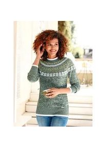 Norwegerpullover Casual Looks "Pullover", Damen, Gr. 52, gr&uuml;n (moos, lindgr&uuml;n, meliert), 60% Polyacryl, 40% Baumwolle, gemustert, mehrfarbig, meliert, Pullover Norwegerpullover