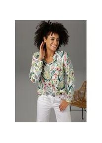 Schlupfbluse Aniston CASUAL, Damen, Gr. 48, bunt (wollwei&szlig;, dunkelgr&uuml;n, apfelgr&uuml;n, hellt&uuml;rkis, rot, orange, rosa, olivgr&uuml;n), Web, Obermaterial: 100% Viskose, bedruckt, gebl&uuml;mt, gemustert, figurumspielend h&uuml;ftbedeckend, V-Ausschnitt, Blusen Schlupfbluse, mit Bl&uuml;ten und Bl&auml;ttern bedruckt, Topseller