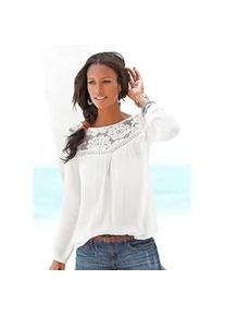 Spitzenbluse Buffalo, Damen, Gr. 48, beige (creme), Cr&ecirc;pe, Obermaterial: 100% Viskose. Einsatz: 100% Baumwolle, unifarben, figurumspielend h&uuml;ftlang, Rundhals, elastischer Bund, Blusen Spitzenbluse, aus gewebter Viskose, sommerlich, Boho-Style, Topseller