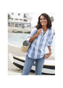 Schlupfbluse Casual Looks, Damen, Gr. 42, blau (marine, wei&szlig;, kariert), 100% Baumwolle, gemustert, kariert, mehrfarbig, V-Ausschnitt, Blusen Schlupfbluse, Topseller