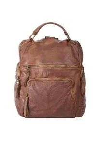 Cityrucksack Samantha Look, Damen, Gr. B/H/T: 35cm x 28cm x 15cm, onesize, braun (cognac), Leder, Rindsleder, Retro, Rucks&auml;cke Cityrucksack, echt Leder, Made in Italy