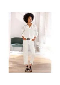 Spitzenbluse Heine, Damen, Gr. 44, wei&szlig; (sanftes wei&szlig;), 100% Baumwolle, unifarben, V-Ausschnitt, Blusen Spitzenbluse