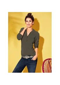 Polokragenpullover Heine "Polopullover", Damen, Gr. 34, gr&uuml;n (oliv), 100% Baumwolle, unifarben, Pullover